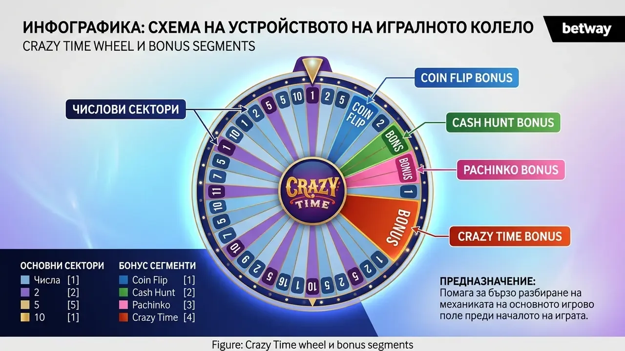Crazy Time wheel и bonus segments